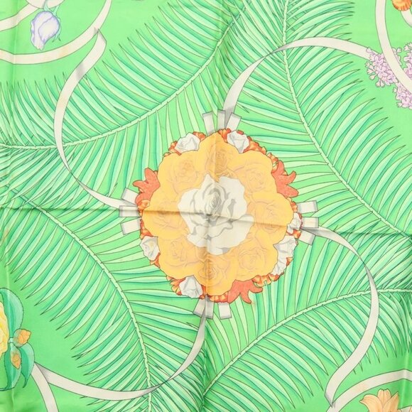 Share HERMES Carre 90 Scarf ""Fleurs de L'Opera"" Silk Green Auth ki5895 - Picture 6 of 16